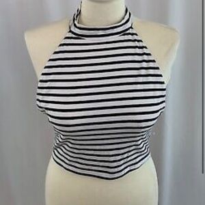 Emma & Sam Black & White Striped Crop Tank Top T Back